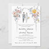 Floral Arch Couple Sketch Wedding Website Kaart (Voorkant)