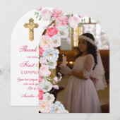 Floral Arch Eerste Communie Bedankt Card Kaart (Voorkant / Achterkant)