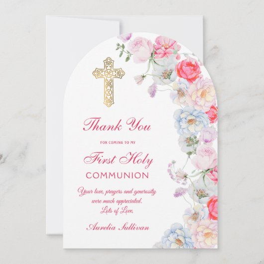 Floral Arch Eerste Communie Bedankt Card Kaart (Achterkant)