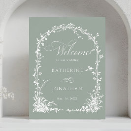 Floral Arch Garden Wedding Sage Green Welcome  Poster