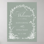 Floral Arch Garden Wedding Sage Green Welcome Poster (Voorkant)