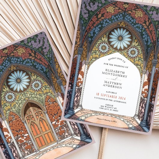 Floral Arch Gothic Art Nouveau Wedding Kaart