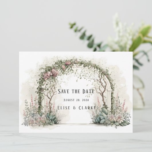Floral Arch Greenery Wedding Save the Date Kaart (Staand voorkant)