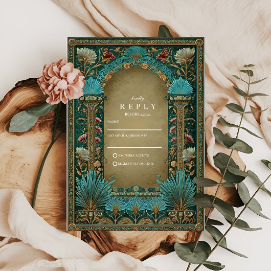 Floral Arch Islamic Wedding RSVP Kaartje