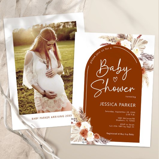 Floral Arch Terracotta Boho Foto Baby shower Kaart
