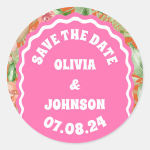 Floral Arch Trouwdatum Save the Date Sinaasappel Ronde Sticker
