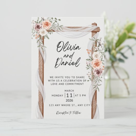  Floral Arch Wedding Invitation Kaart (Staand voorkant)