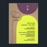 Floral Arches Neon Plum Monogram Weddenschap Menu<br><div class="desc">Neongele en plumbogen boven een kartonnen achtergrond. Monogram bovenaan boven de pelletoog. Zwarte tekst boven gele boog met zwarte lijnkunstbloem links.</div>