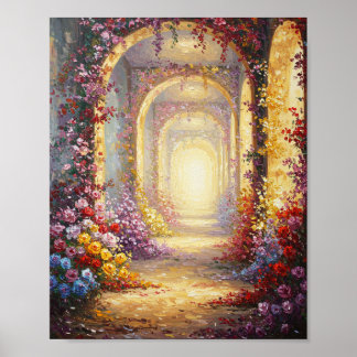 Floral Archway Corridor | Impressionist Oil Art Poster