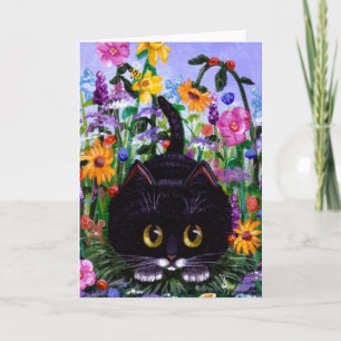 Floral Art Black Tuxedo Cat Flowers Creationarts Kaart