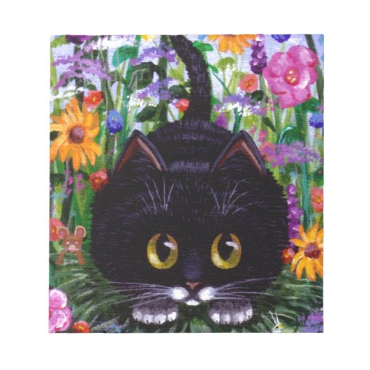 Floral Art Black Tuxedo Cat Flowers Creationarts Notitieblok (Voorkant)
