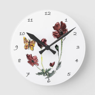 Floral Art Butterfly Poppy Flowers Ronde Klok