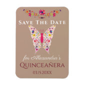 Floral Art Butterfly Quinceanera sparen de datum Magneet (Verticaal)