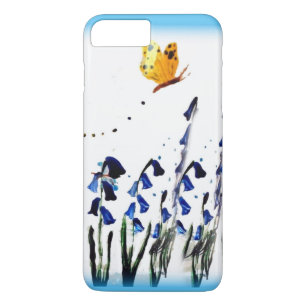 Floral Art Butterfly vliegt boven Blauwbellen iPhone 8/7 Plus Hoesje