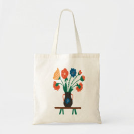 Floral Art Canvas tas – Elegante zwarte vaas met k