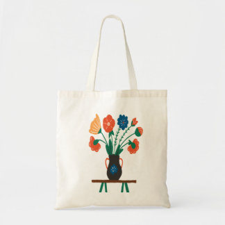 Floral Art Canvas tas – Elegante zwarte vaas met k
