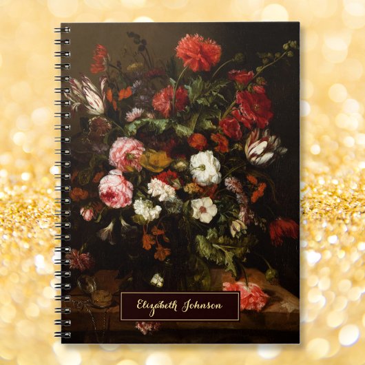  Floral Art Custom Name Gold Monogrammed Notitieboek