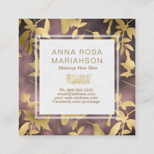 *~* Floral Art Deco Gold Bird Pattern Vierkante Visitekaartje (Achterkant)