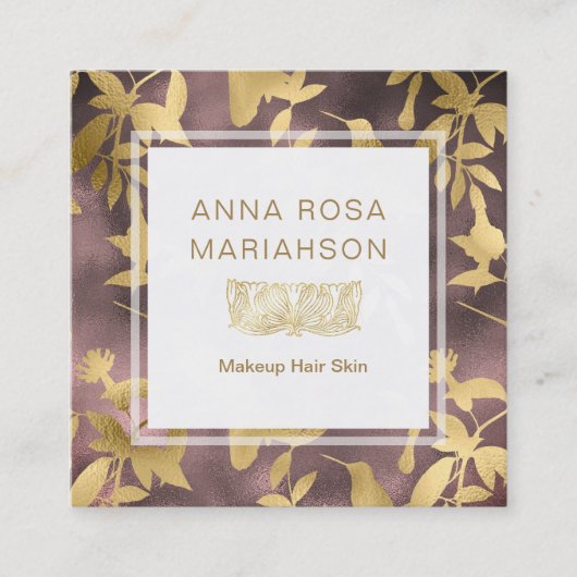 *~* Floral Art Deco Gold Bird Pattern Vierkante Visitekaartje (Voorkant)