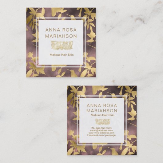 *~* Floral Art Deco Gold Bird Pattern Vierkante Visitekaartje (Voorkant / Achterkant)