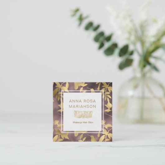 *~* Floral Art Deco Gold Bird Pattern Vierkante Visitekaartje (Staand voorkant)