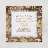 *~* Floral Art Deco Gold Gilded Pattern Vierkante Visitekaartje (Achterkant)