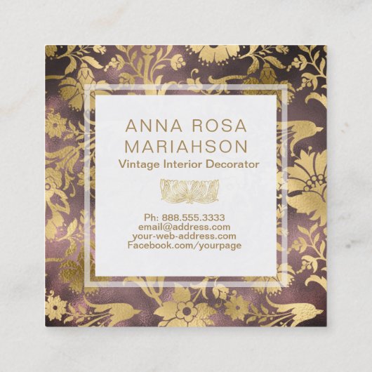 *~* Floral Art Deco Gold Gilded Pattern Vierkante Visitekaartje (Achterkant)
