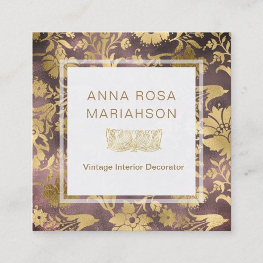 *~* Floral Art Deco Gold Gilded Pattern Vierkante Visitekaartje (Voorkant)
