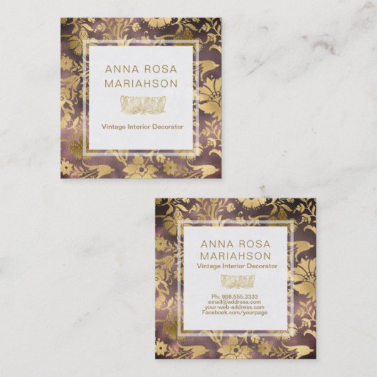 *~* Floral Art Deco Gold Gilded Pattern Vierkante Visitekaartje (Voorkant / Achterkant)