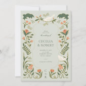 Floral Art Deco Gouden bruiloft uitnodiging (Voorkant)