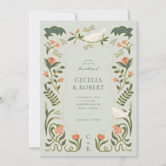 Floral Art Deco Gouden bruiloft uitnodiging (Voorkant)