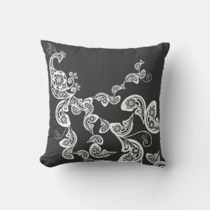 Floral Art Deco Peacock Pattern White Art Cushion Kussen