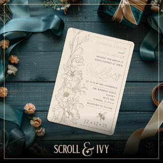 Floral Art Deco Rustieke Cornflour bruiloft Uitnod Folie Uitnodiging