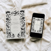 Floral Art Deco Zwart en Ivoor Huwelijksuitnodigin Kaart