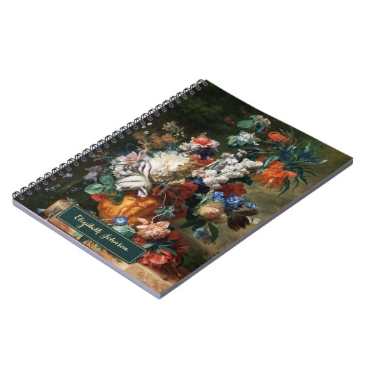  Floral Art Gold Monogrammed Custom Name Notitieboek (Linkerzijde)