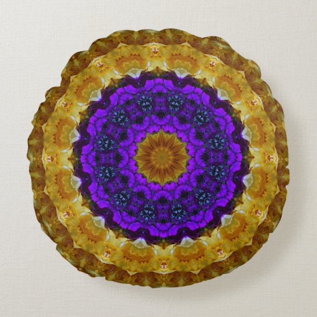 Floral Art Mandala Round Sierkussen Rond Kussen (Voorkant)