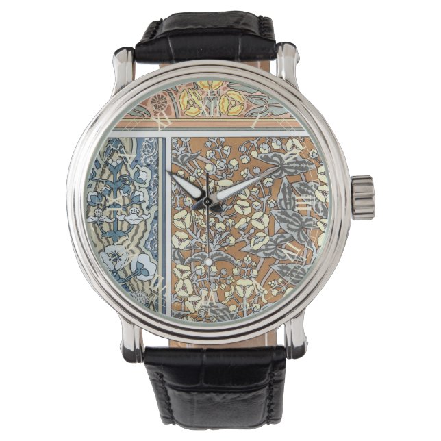  Floral Art Nouveau, Arrowiad Flowers Horloge (Voorkant)