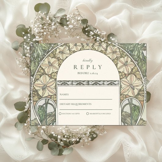 Floral Art Nouveau Greenery bruiloft RSVP Kaartje
