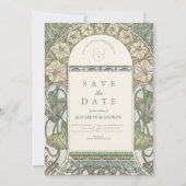 Floral Art Nouveau Greenery bruiloft Save The Date (Voorkant)