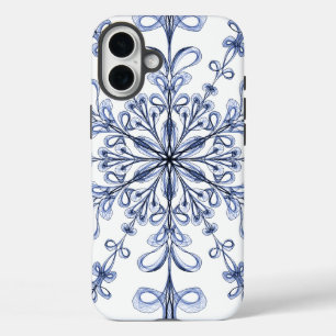 Floral Art Nouveau Korenbloem Blauw Design op Wit iPhone 16 Plus Hoesje