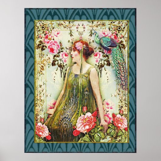 Floral Art Nouveau Lady Poster (Voorkant)