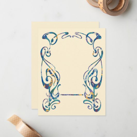 Floral art nouveau lijst notitiekaartje (Voorkant / Achterkant in situ)