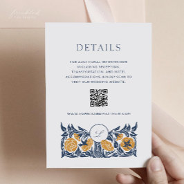 Floral Art Nouveau Monogram Details Kaart met QR