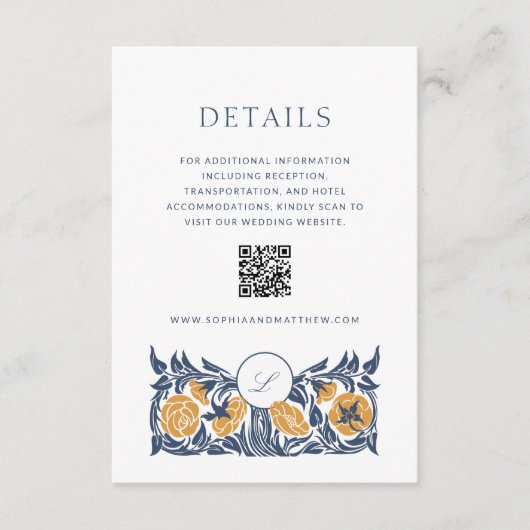 Floral Art Nouveau Monogram Details Kaart met QR (Voorkant)