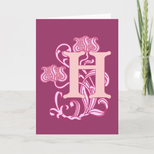 Floral Art Nouveau Monogram Notitiekaartje (Voorkant)