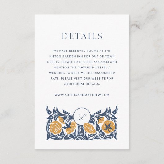 Floral Art Nouveau Monogram Trouwdetails Kaart (Voorkant)