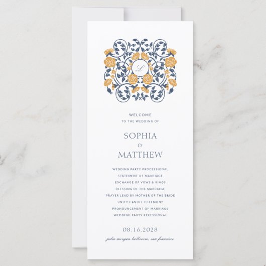 Floral Art Nouveau Monogram Trouwprogramma (Voorkant)