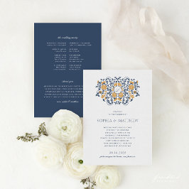 Floral Art Nouveau Monogram Trouwprogramma Programmakaart