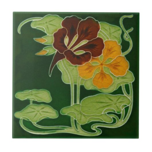 Floral Art Nouveau Olivant c 1900 Reproduction Tegeltje (Voorkant)