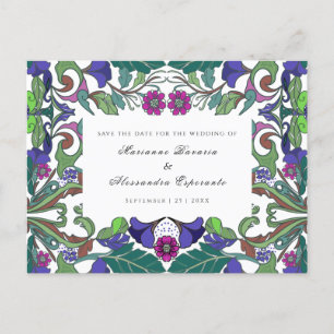 Floral Art Nouveau Opslaan Datum Briefkaart